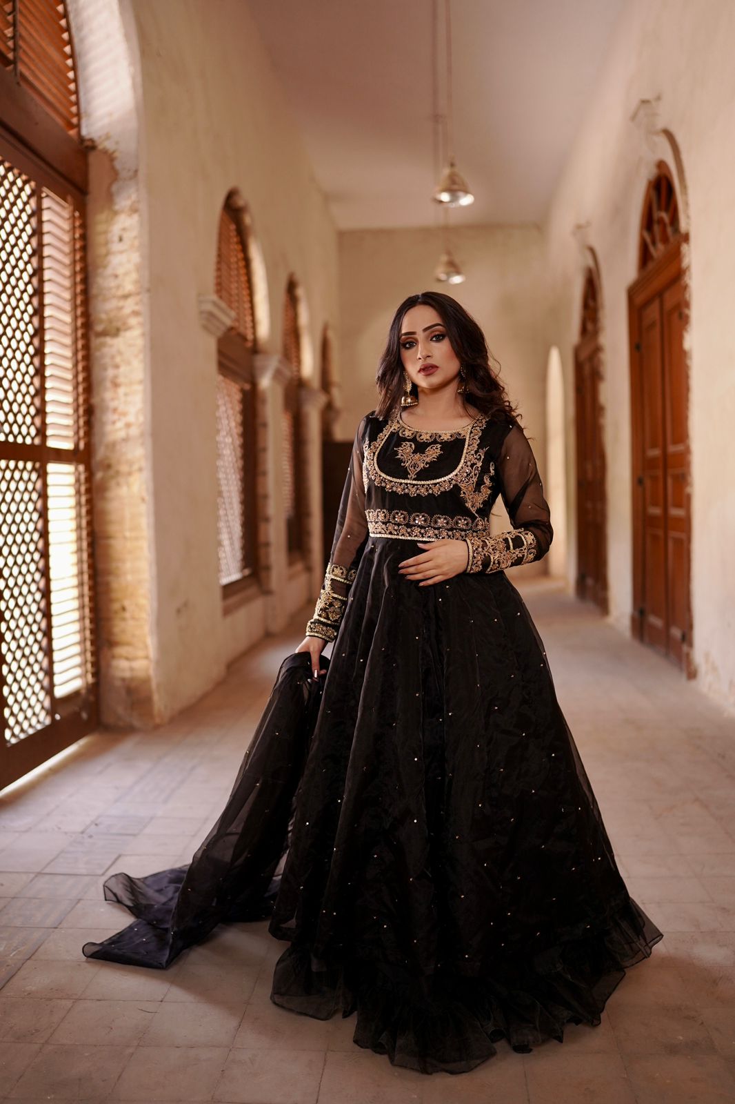 sharara party wear dress Pink Designer Embroidered Floral Gown Sharara Set