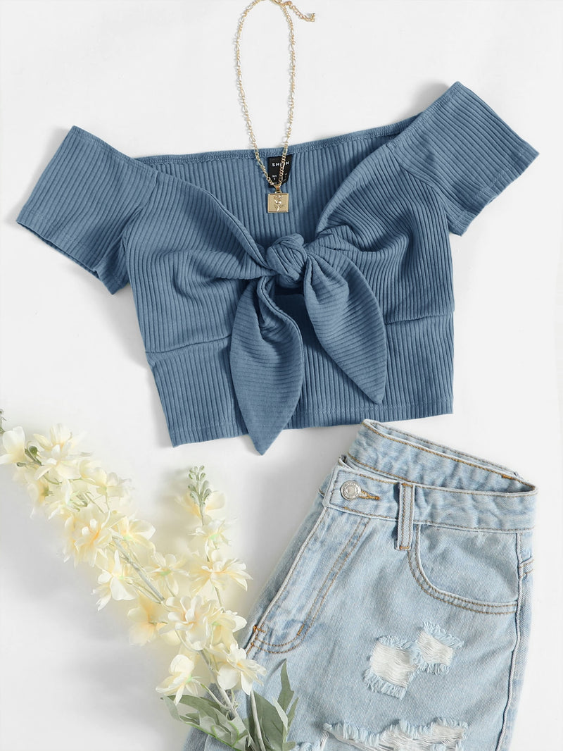 FRONT KNOT CROP SHIRT