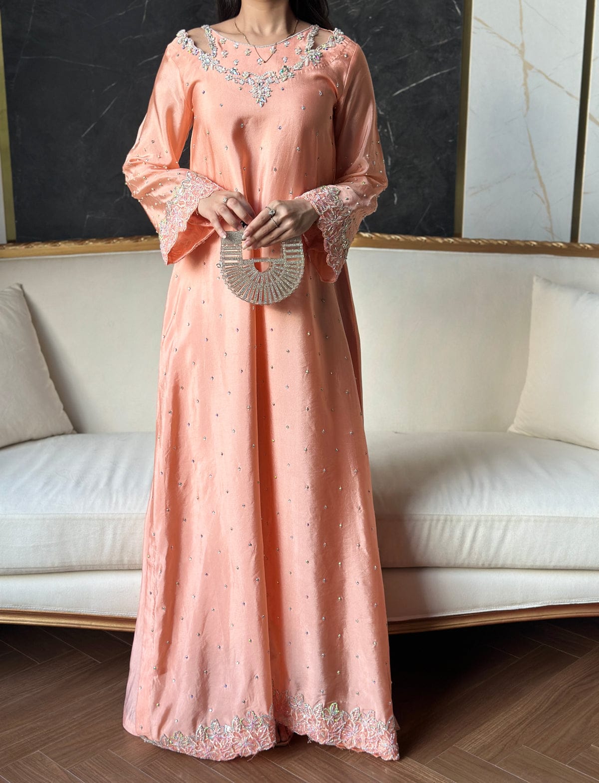 Peach Blossom Embellished Dress