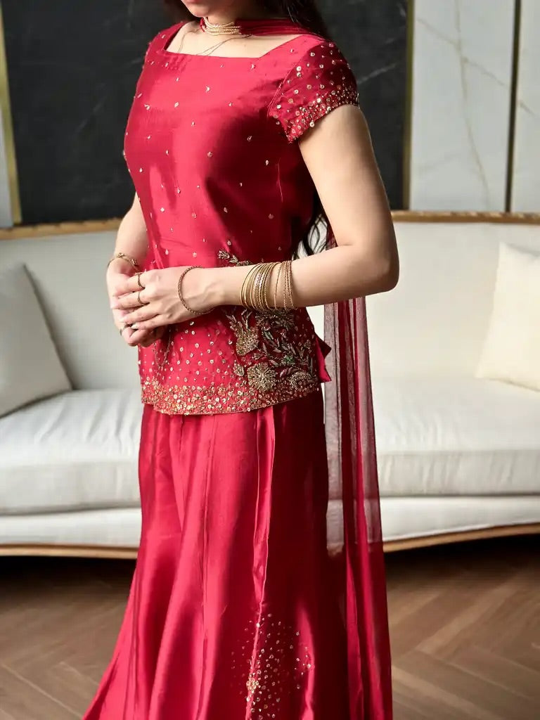 Crimson Bloom Embellished Sharara Set