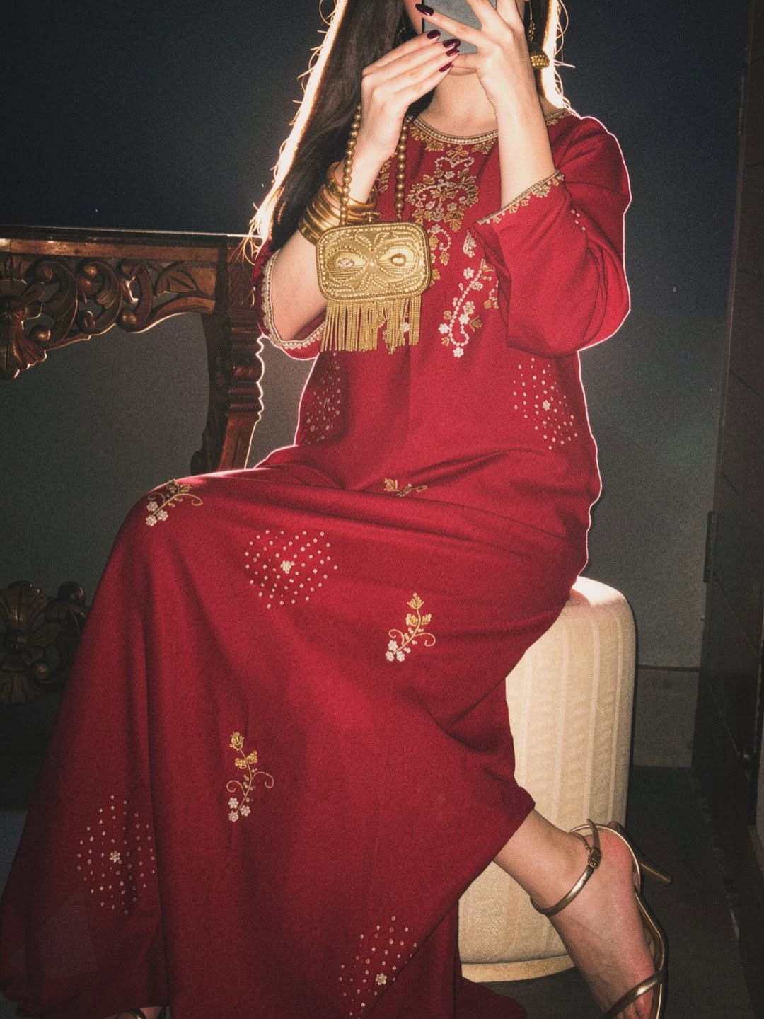Crimson Noor – Embroidered Festive Maxi