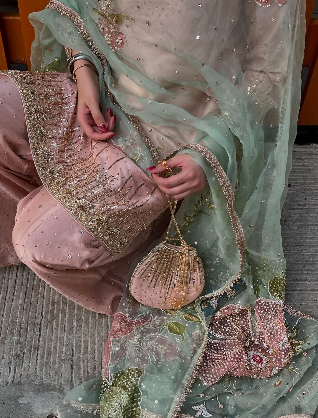 Mint Green & Blush Pink Embroidered Luxury Pakistani Suit