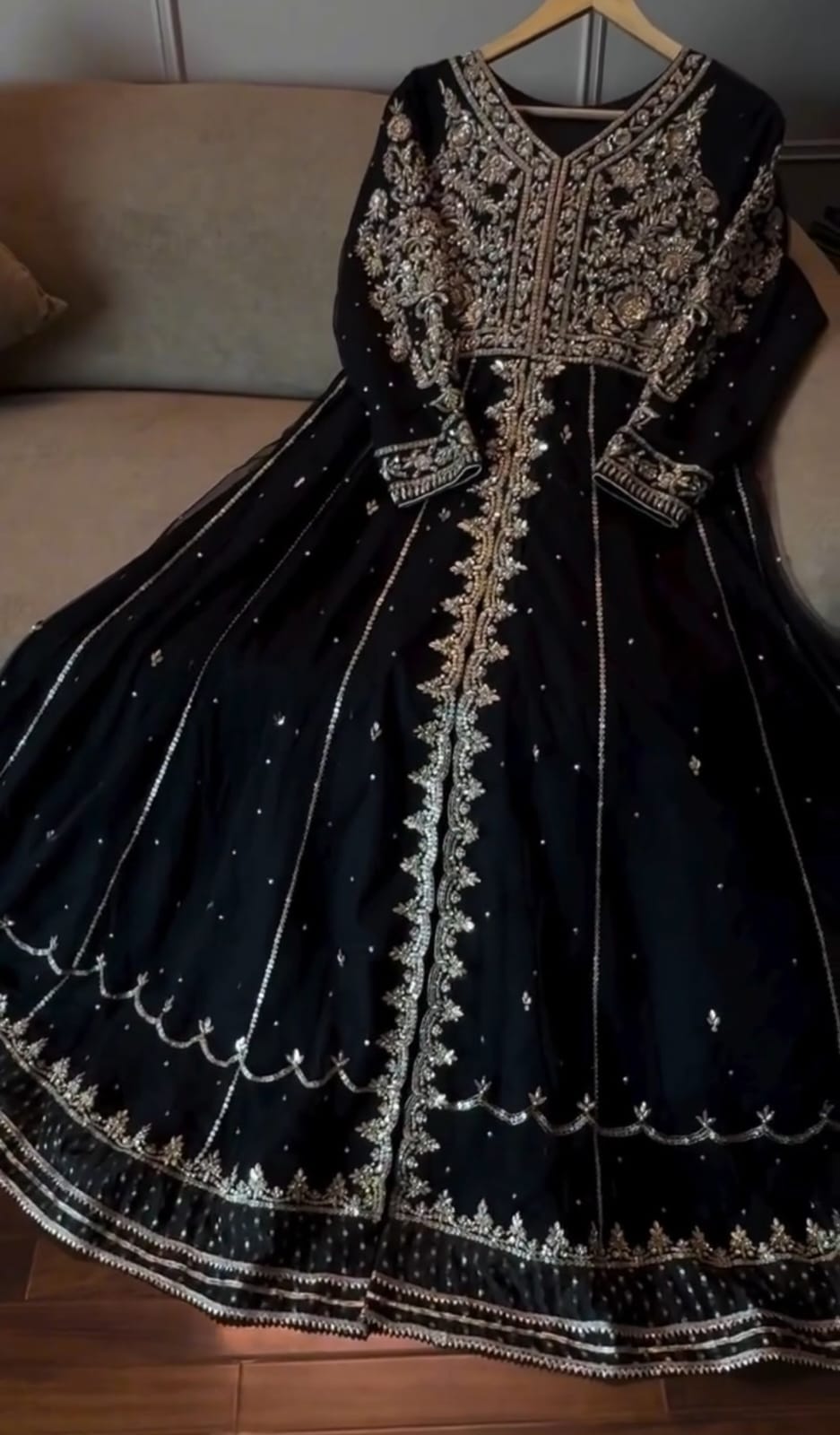 Midnight Noir Luxury Embroidered 3-Piece Formal Suit – Black with Antique Gold Handwork