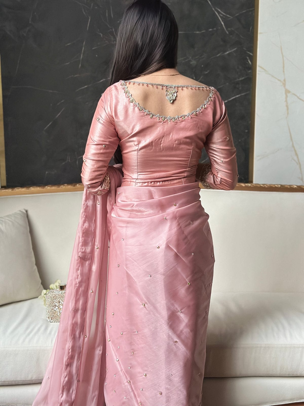 Blush Pink Hand Embellished Saree