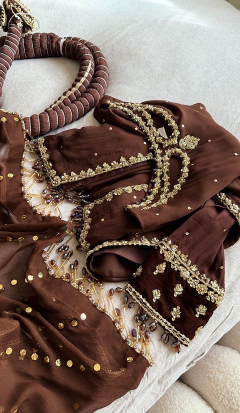 Chocolate Brown Embellished Sharara Set