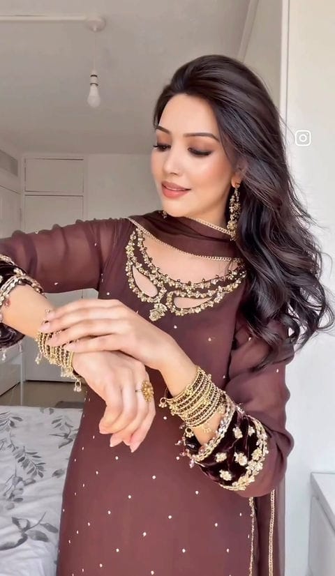 Chocolate Brown Embellished Sharara Set
