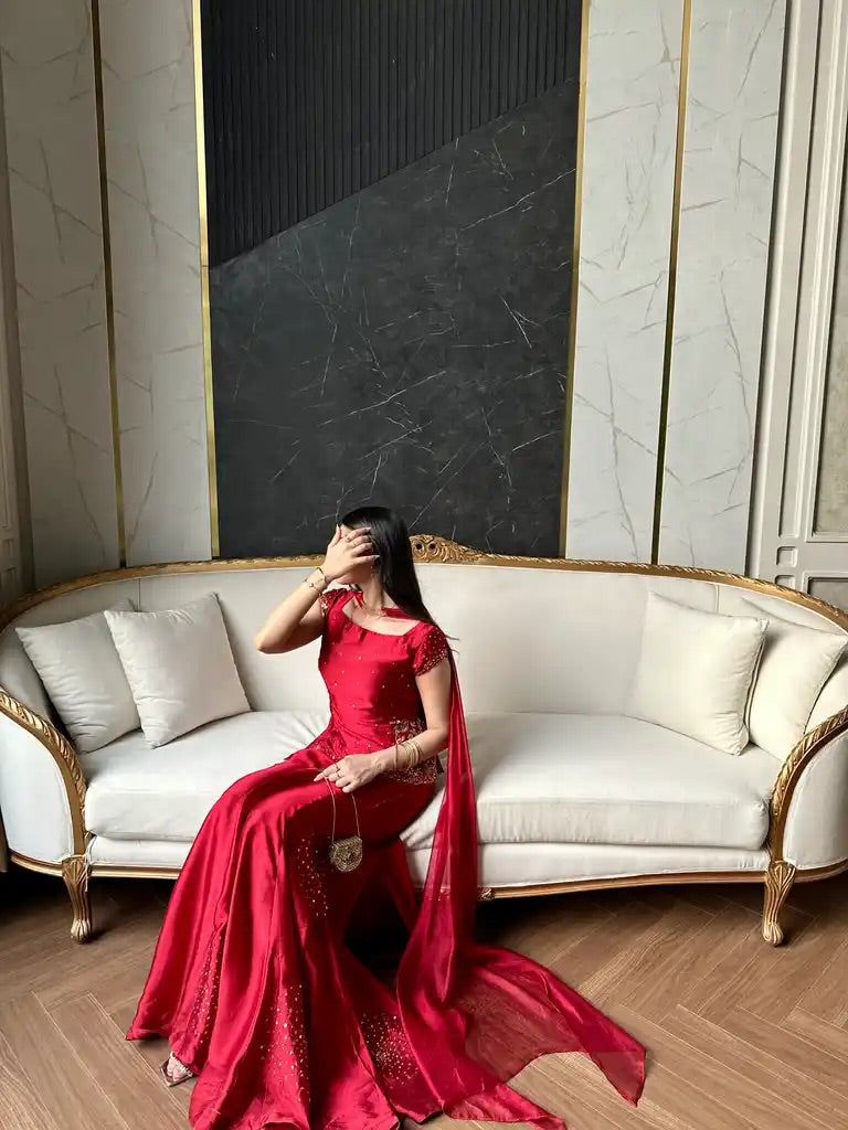 Crimson Bloom Embellished Sharara Set