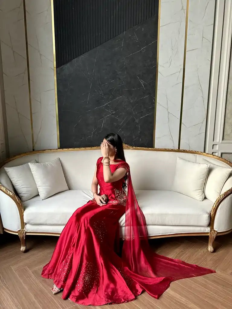 Crimson Bloom Embellished Sharara Set