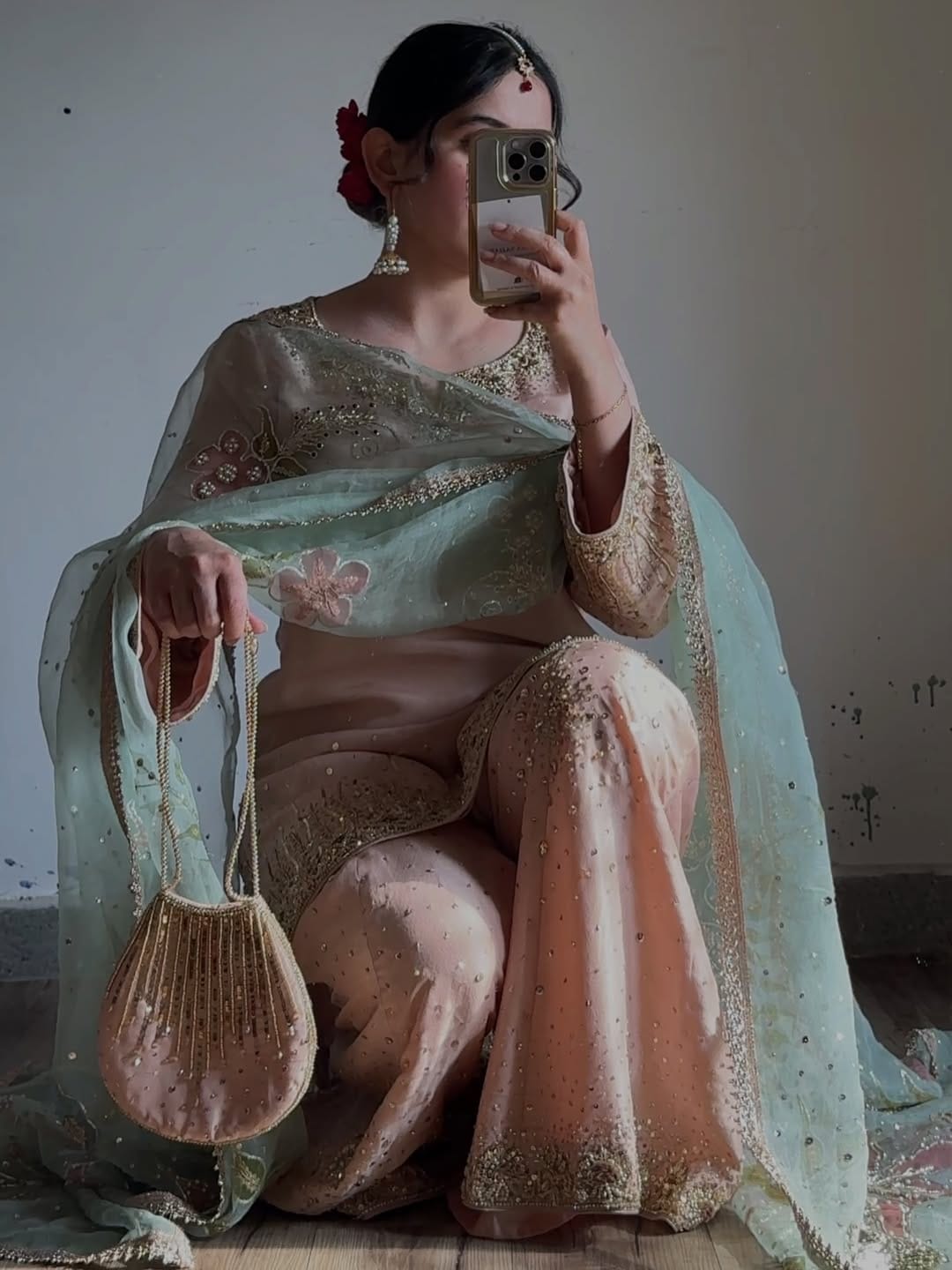 Mint Green & Blush Pink Embroidered Luxury Pakistani Suit