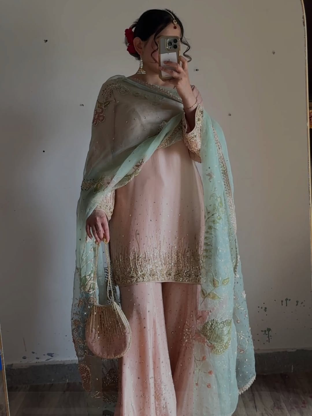 Mint Green & Blush Pink Embroidered Luxury Pakistani Suit