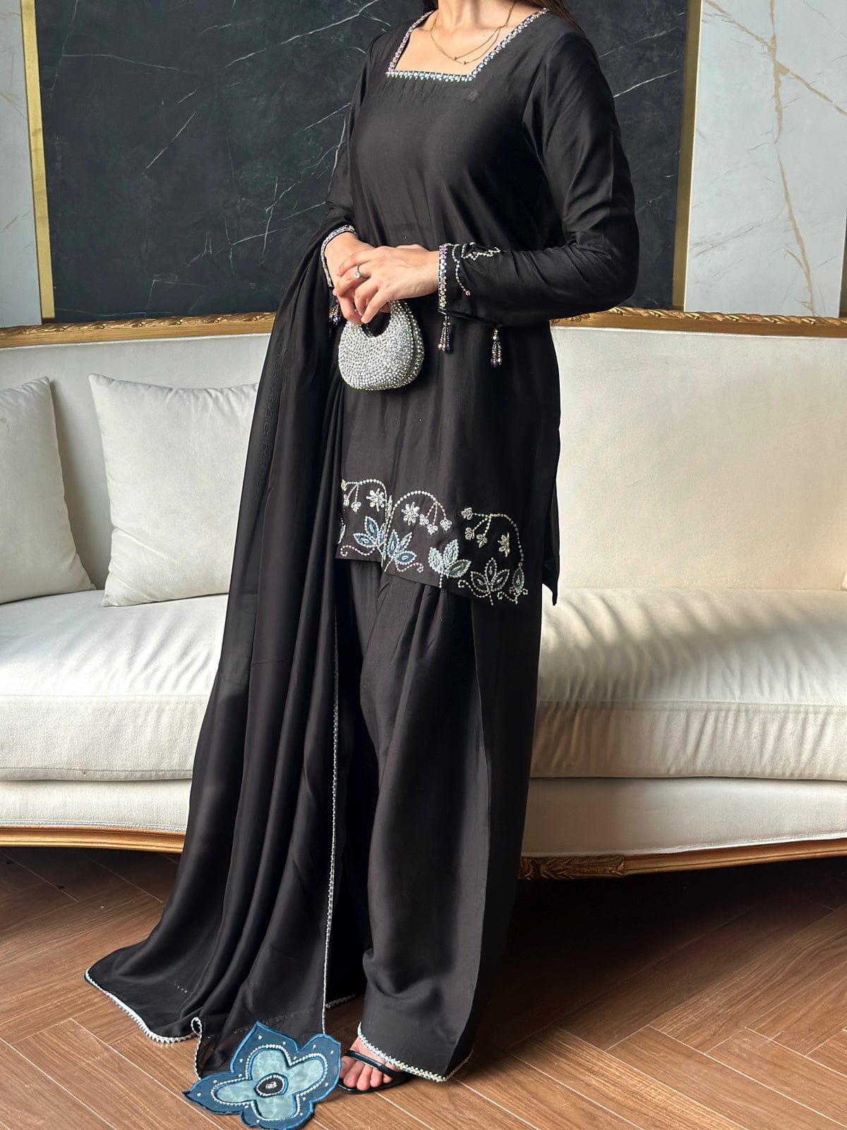 Black Embroidered 3-Piece Suit for Women – Elegant Formal Wear with Dupatta