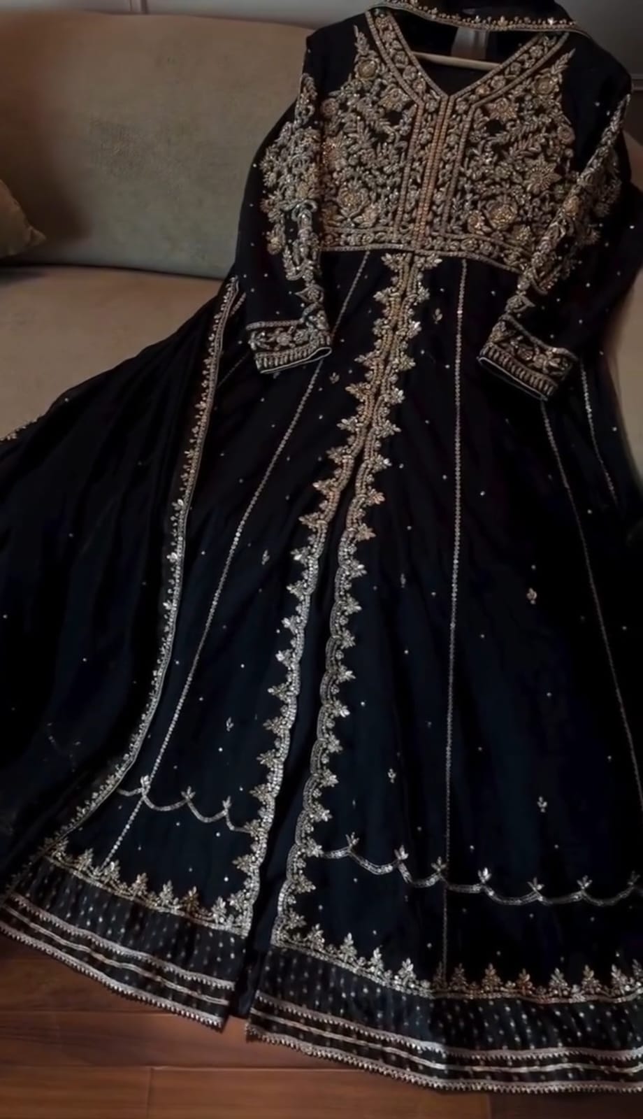 Midnight Noir Luxury Embroidered 3-Piece Formal Suit – Black with Antique Gold Handwork
