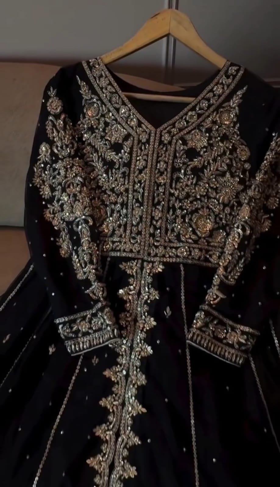 Midnight Noir Luxury Embroidered 3-Piece Formal Suit – Black with Antique Gold Handwork