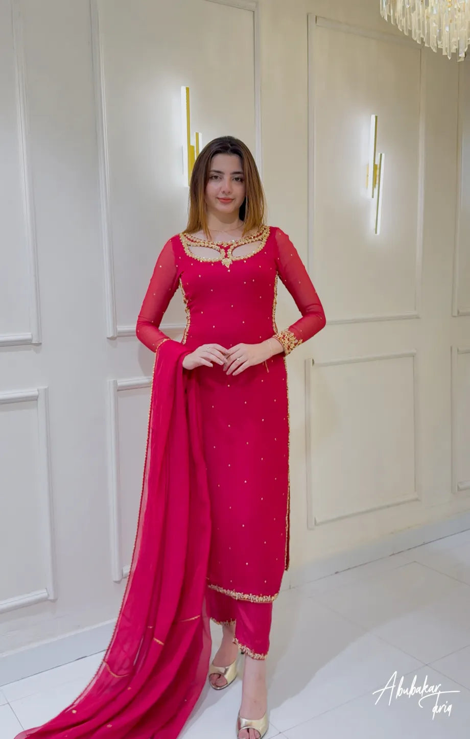 SOLID PINK LONG HAND EMBELLISHED KURTAWITH TROUSER AND DUPATTA