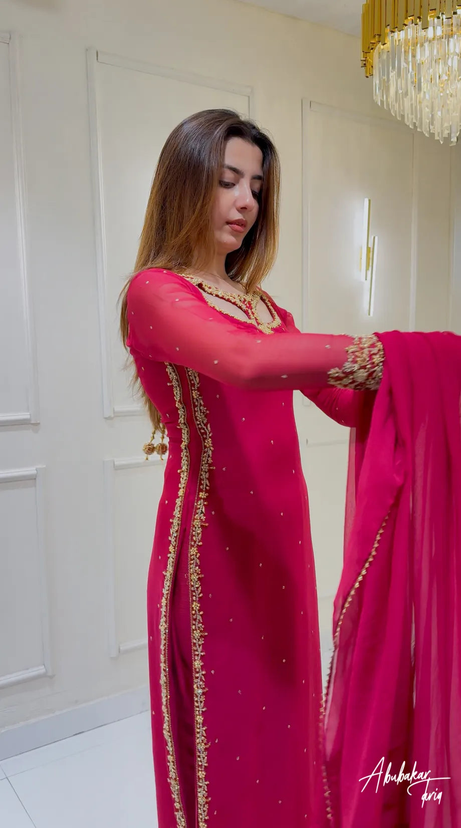 SOLID PINK LONG HAND EMBELLISHED KURTAWITH TROUSER AND DUPATTA