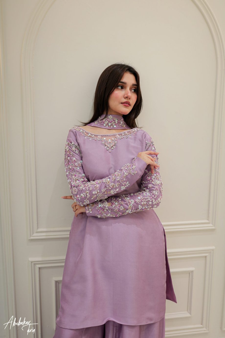 Elegant Lavender Embroidered Sharara Suit