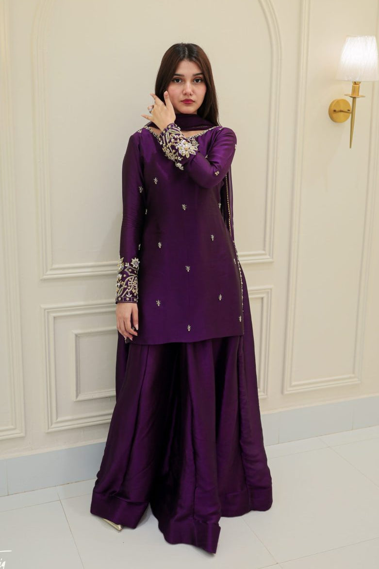 Royal Purple Embroidered 3-Piece Ensemble