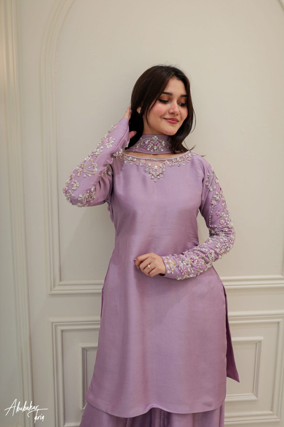 Elegant Lavender Embroidered Sharara Suit