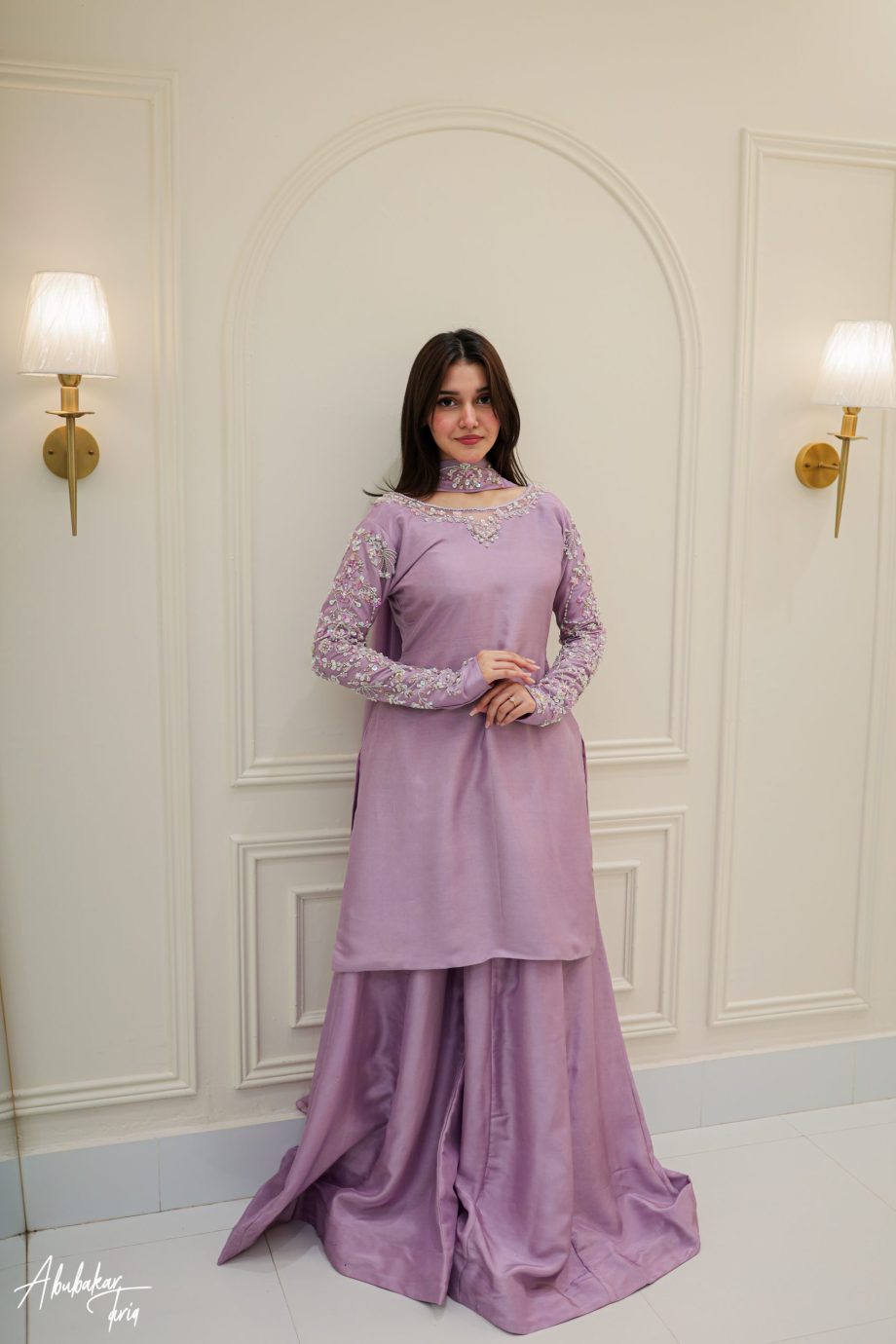 Elegant Lavender Embroidered Sharara Suit