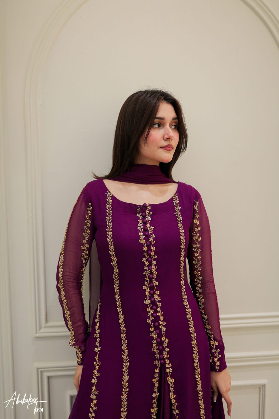 Plum Elegance Embroidered Maxi