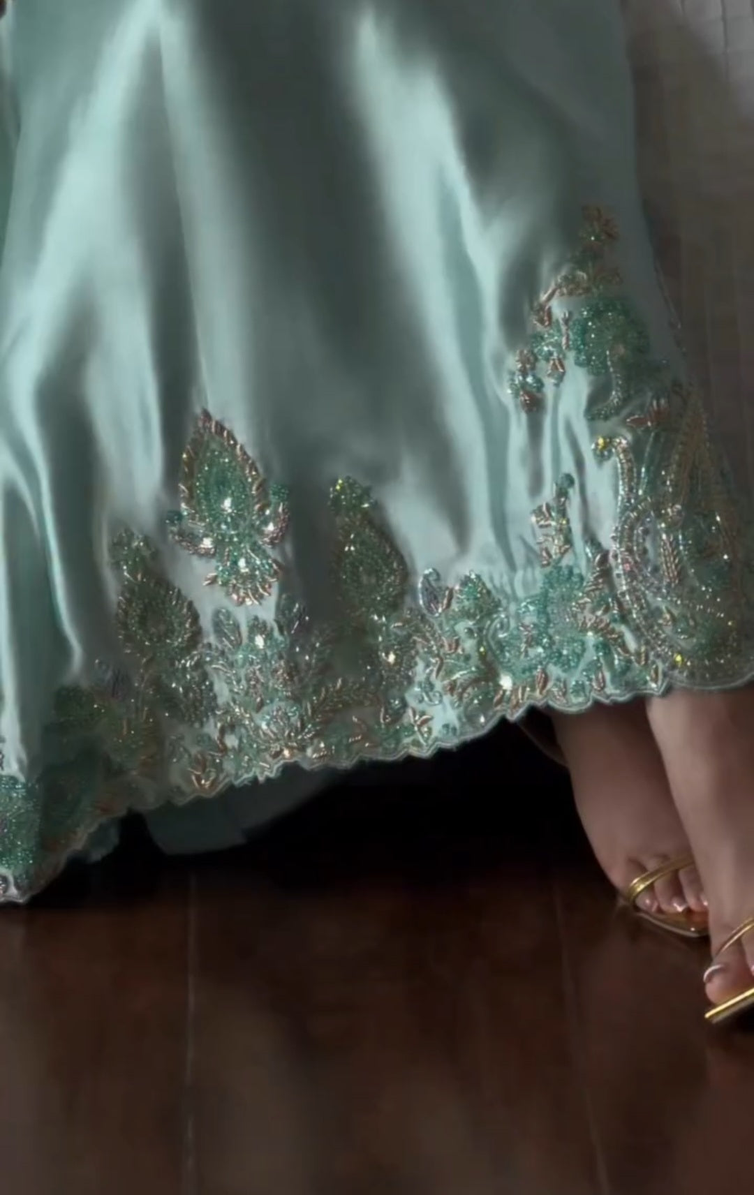 Elegant Mint Green Embroidered Maxi Dress