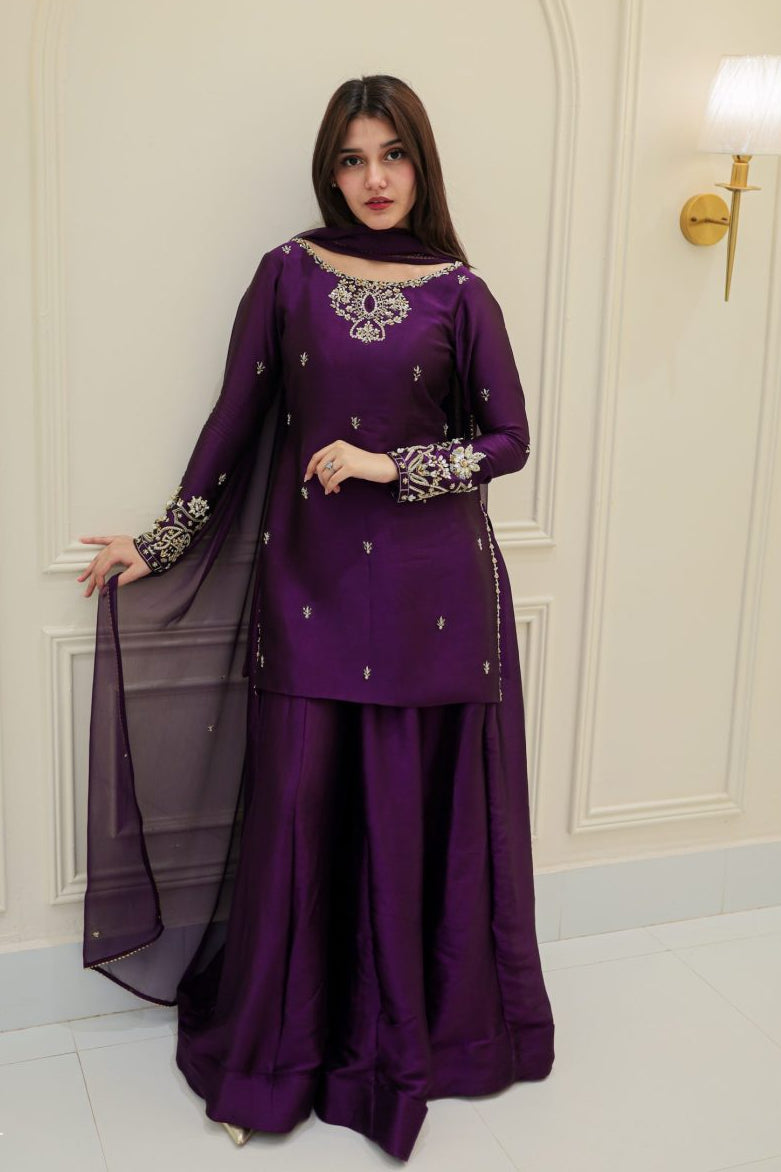 Royal Purple Embroidered 3-Piece Ensemble