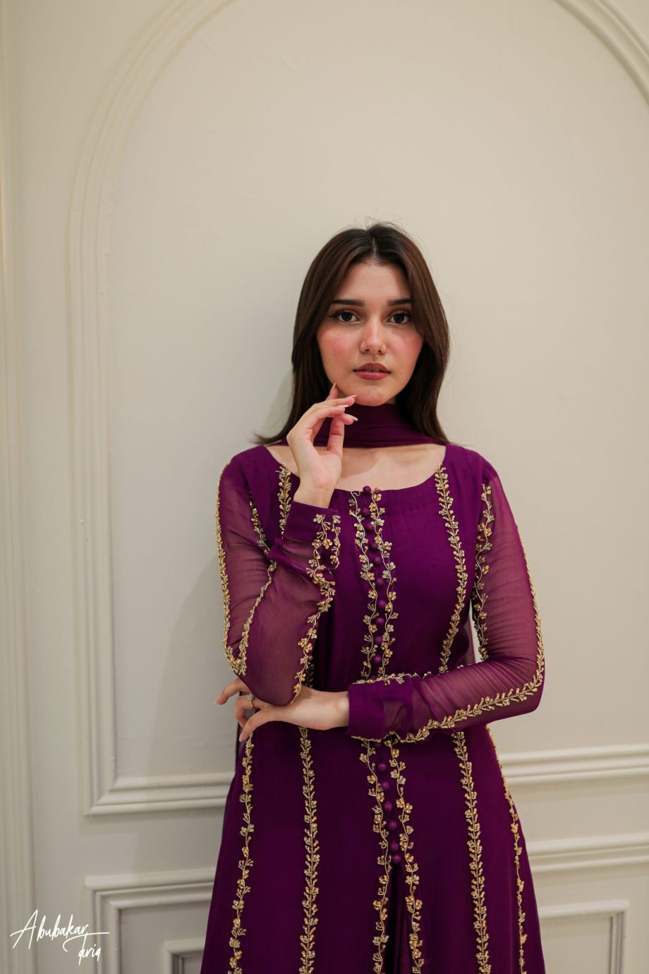 Plum Elegance Embroidered Maxi