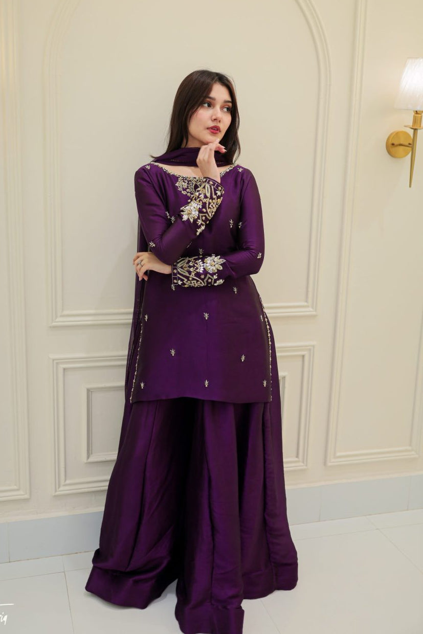 Royal Purple Embroidered 3-Piece Ensemble