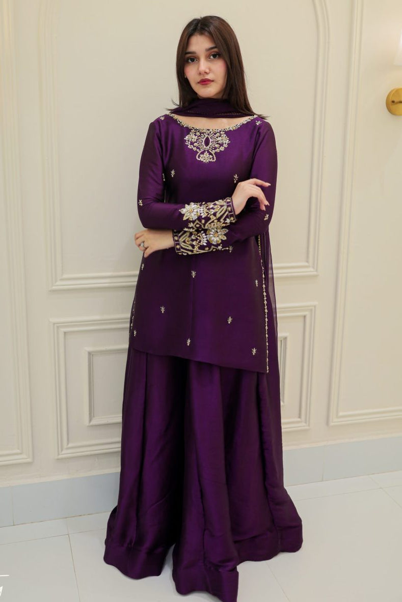 Royal Purple Embroidered 3-Piece Ensemble