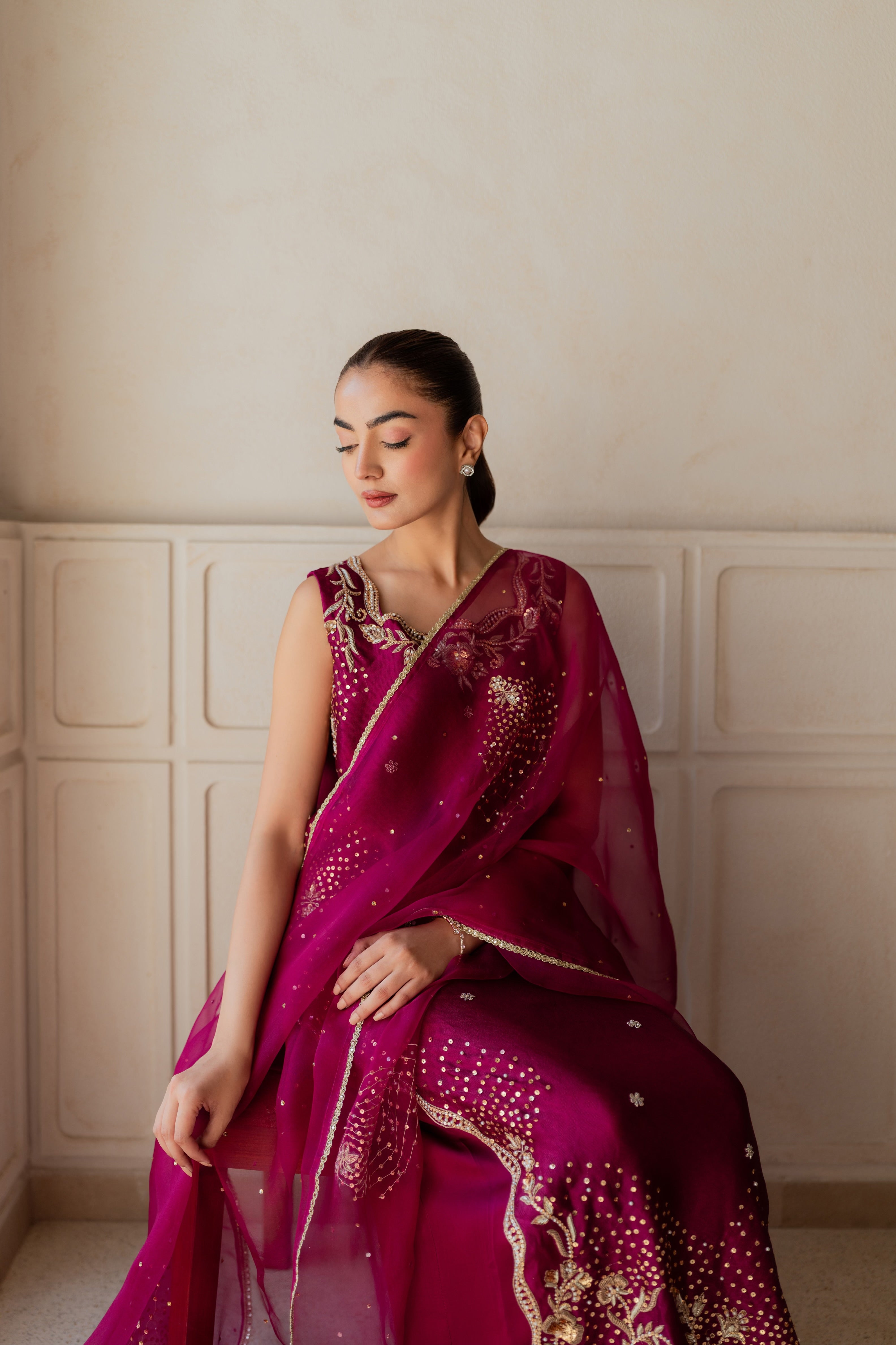 Magenta Elegance – Embroidered Formal 3-Piece Set