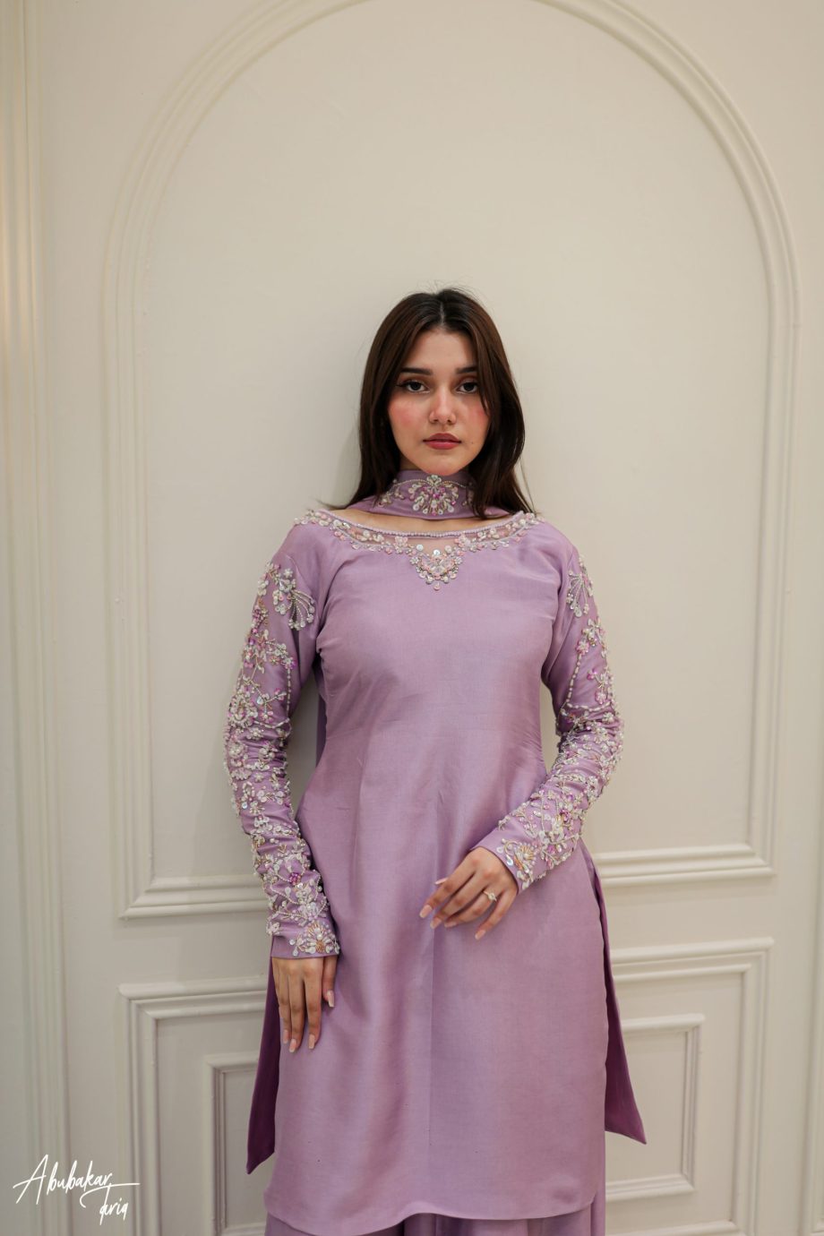 Elegant Lavender Embroidered Sharara Suit