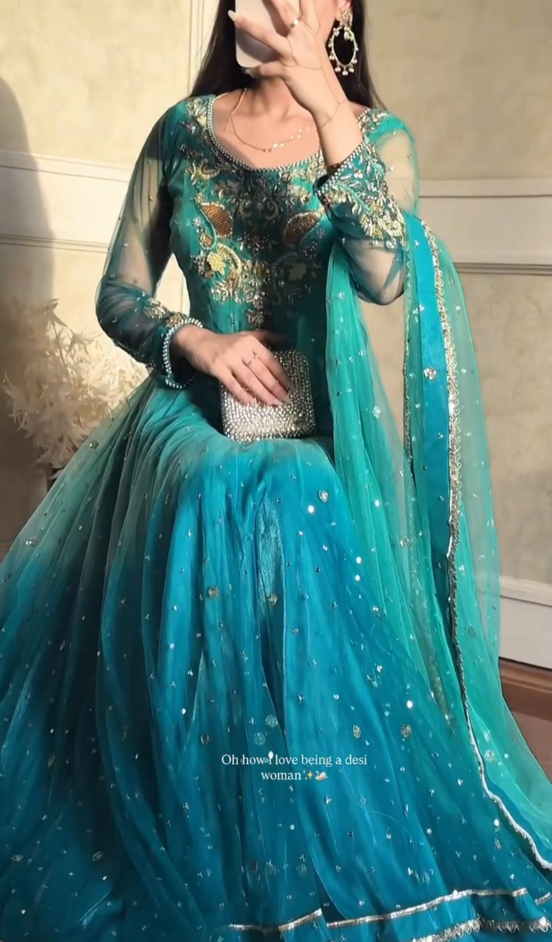 Luxury Teal Embroidered Maxi Dress with Net Dupatta | Party Wear Formal Dress