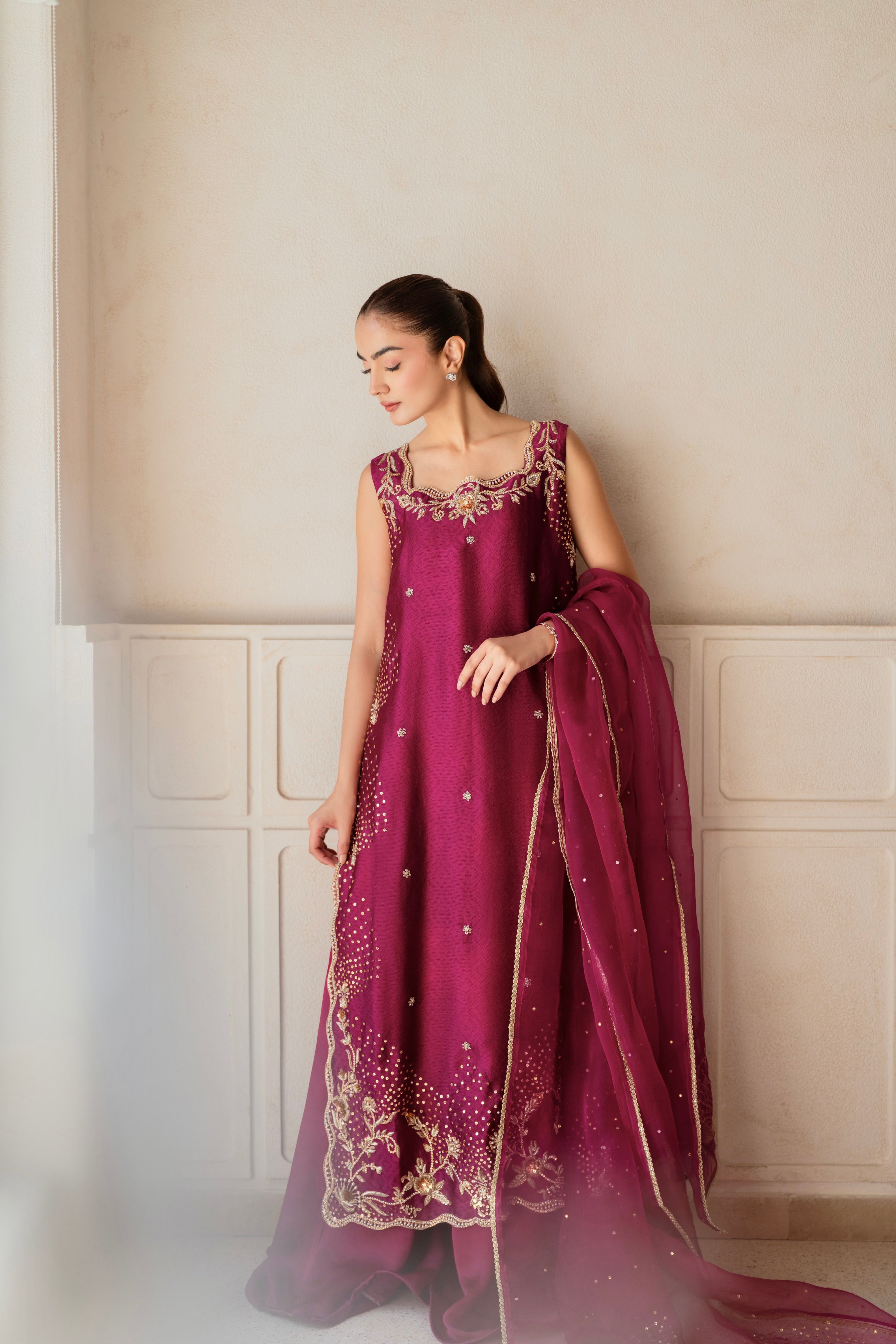 Magenta Elegance – Embroidered Formal 3-Piece Set