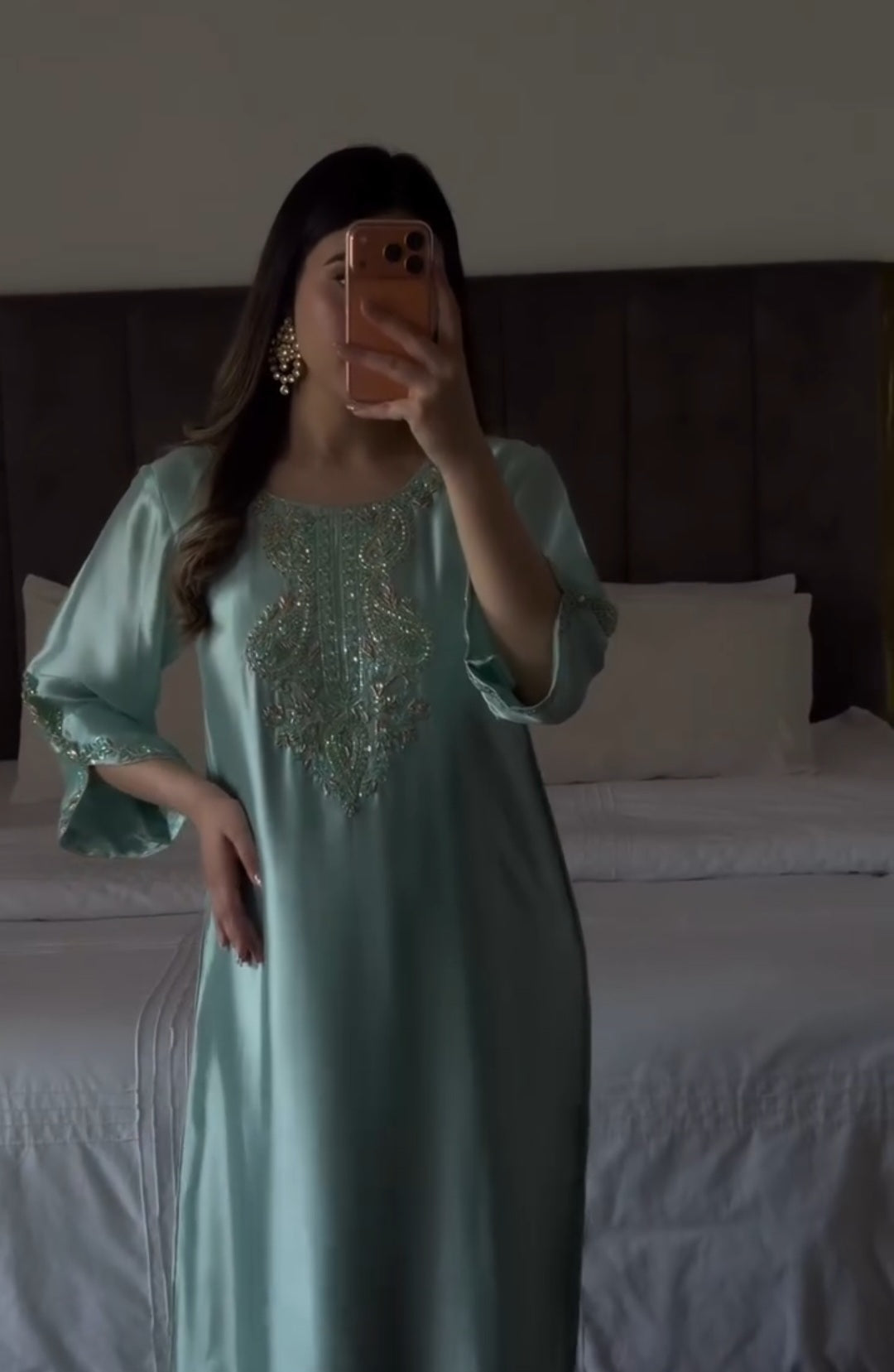 Elegant Mint Green Embroidered Maxi Dress