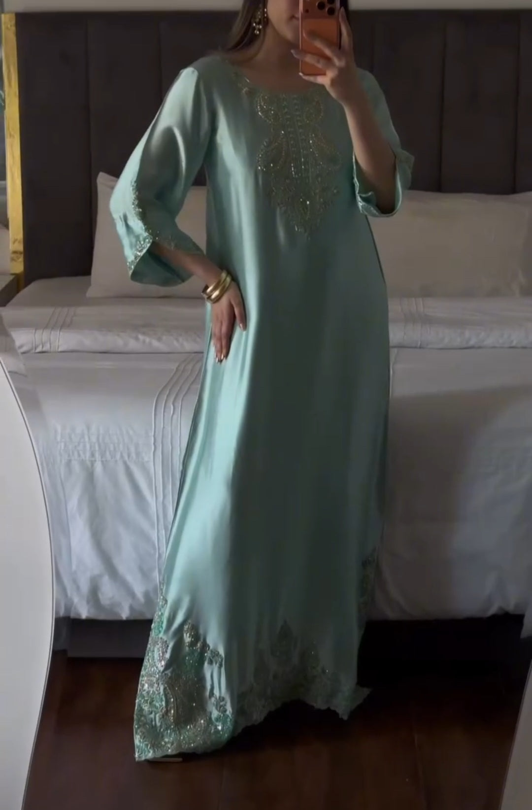 Elegant Mint Green Embroidered Maxi Dress