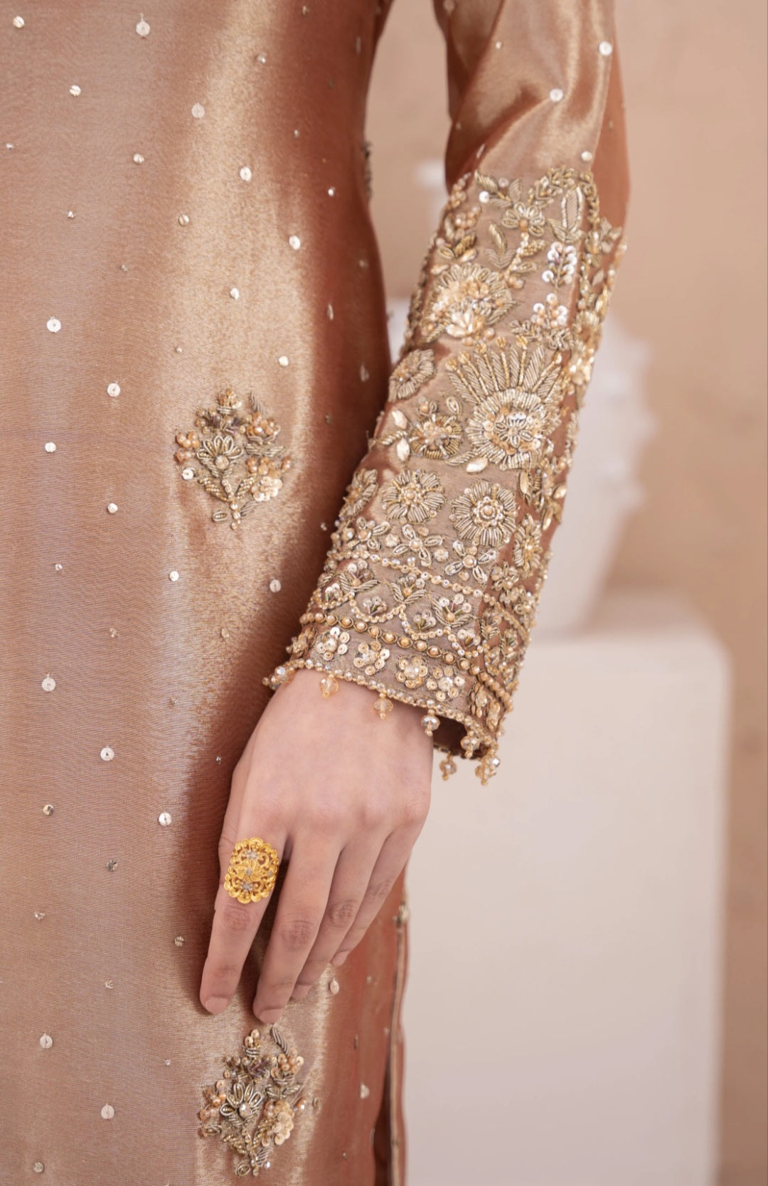 Maroon & Champagne Embroidered Formal Suit ✨