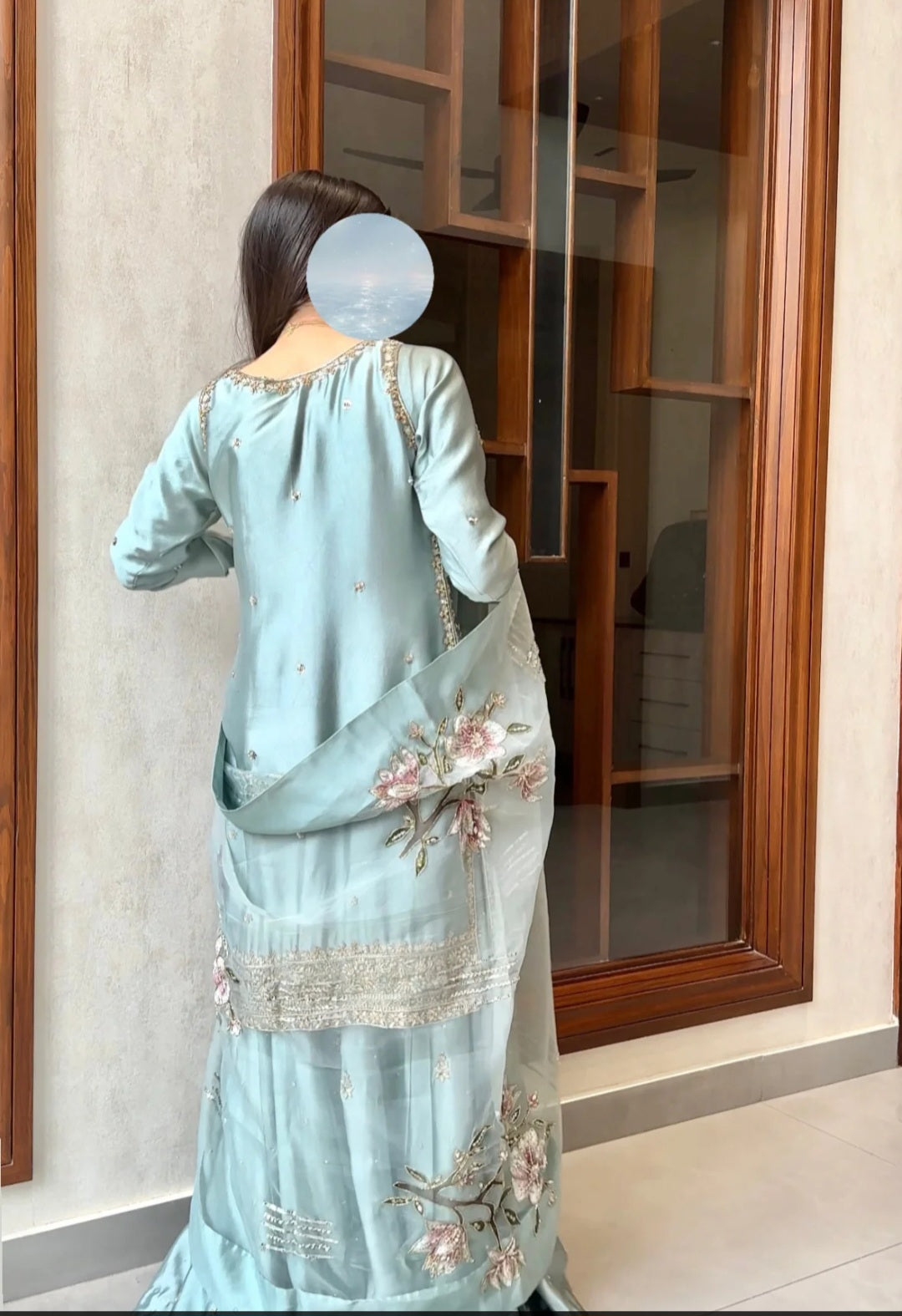 Mint Mist Floral Embroidered Luxury Silk Suit with Organza Dupatta