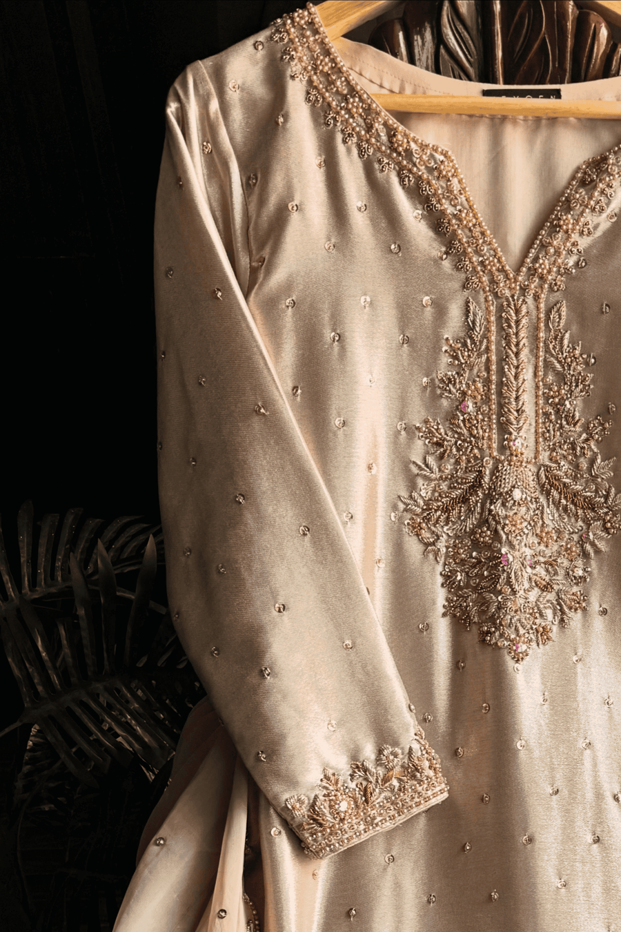 Luxury Champagne Embroidered Silk Pret – Handcrafted Elegance