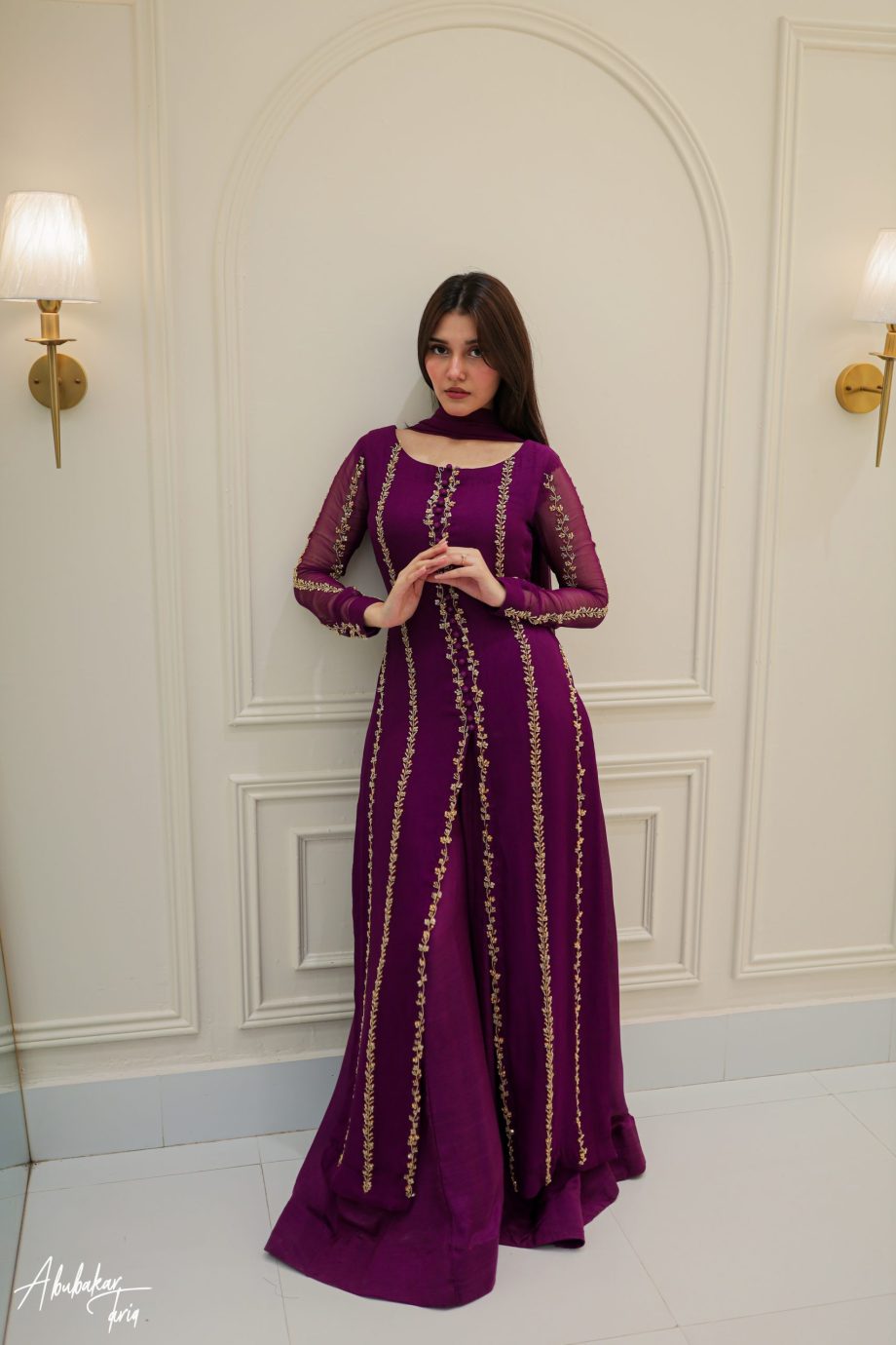 Plum Elegance Embroidered Maxi