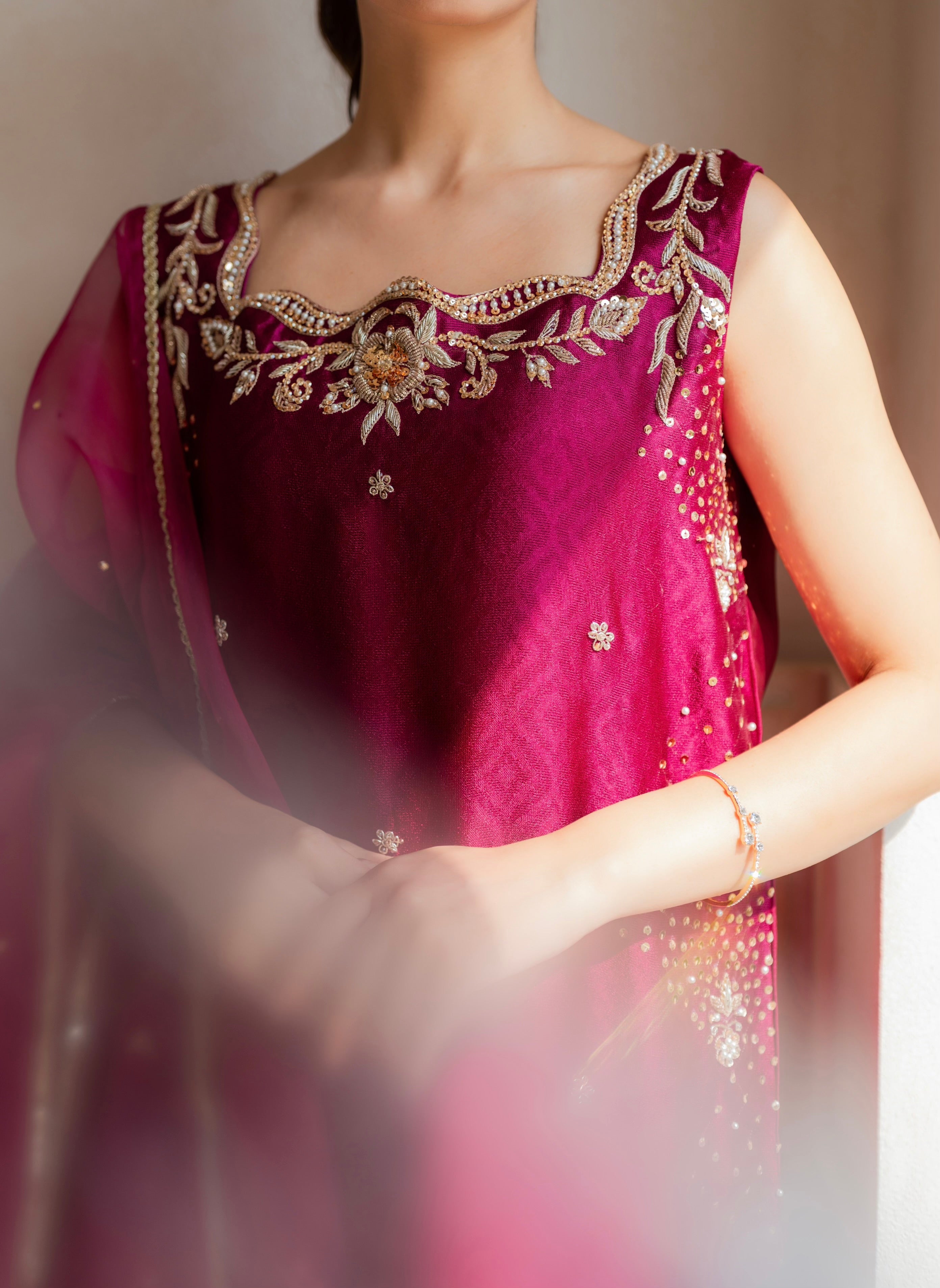 Magenta Elegance – Embroidered Formal 3-Piece Set